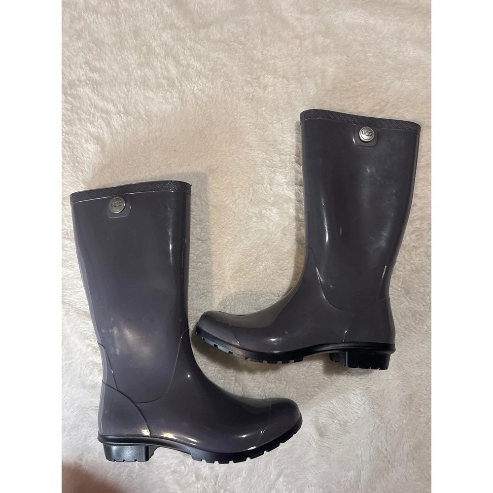 UGG Sienna Rain Boots Women Grey Good Waterproof Glossy Sherpa Lined